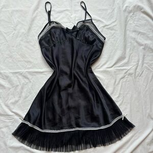 Victoria’s secret Ann Taylor Black Slip Dress w white ribbon sheer pleated skirt